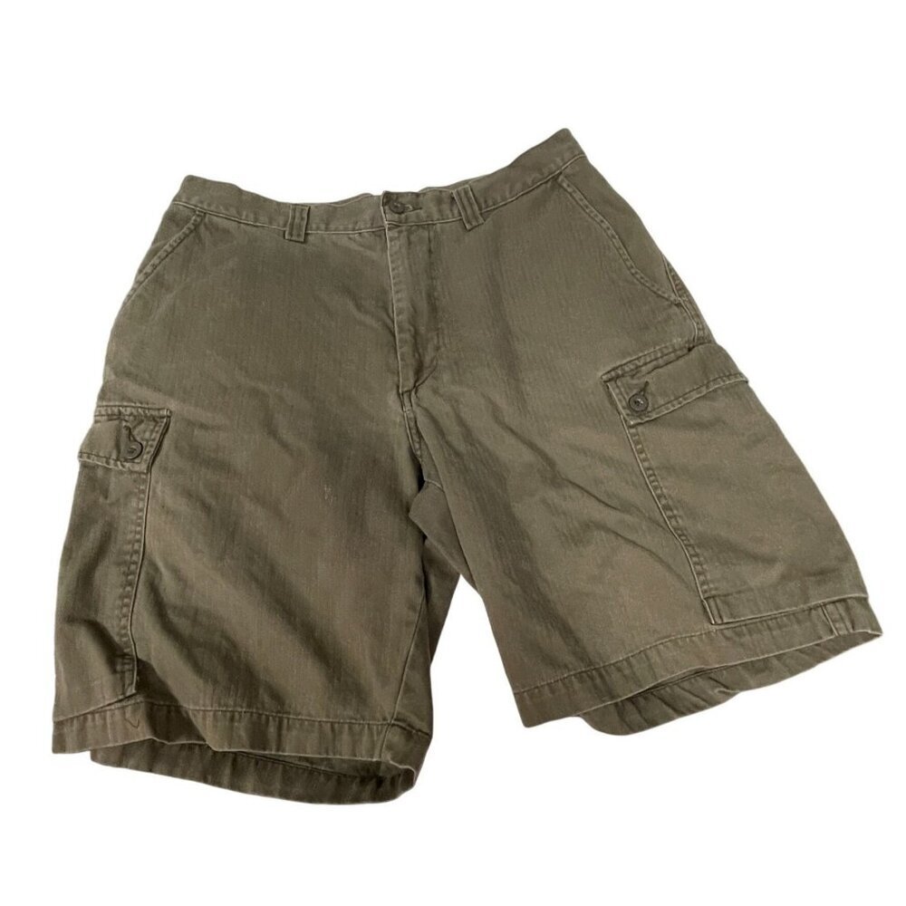 Bass Cargo Shorts Mens‎ Size 32 100% Cotton Olive Green